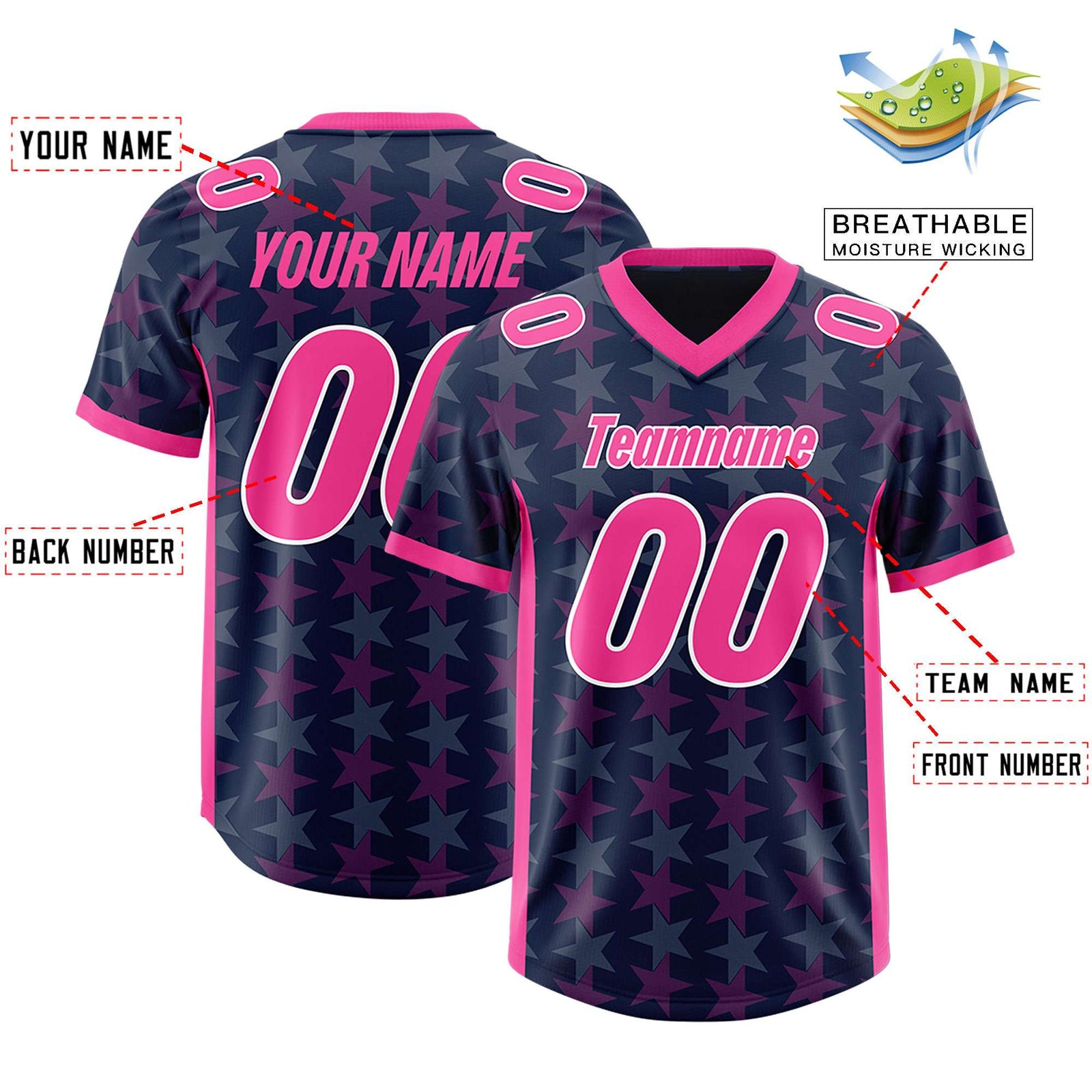Custom Navy Pink Personalized All Star Graffiti Pattern Authentic Football Jersey