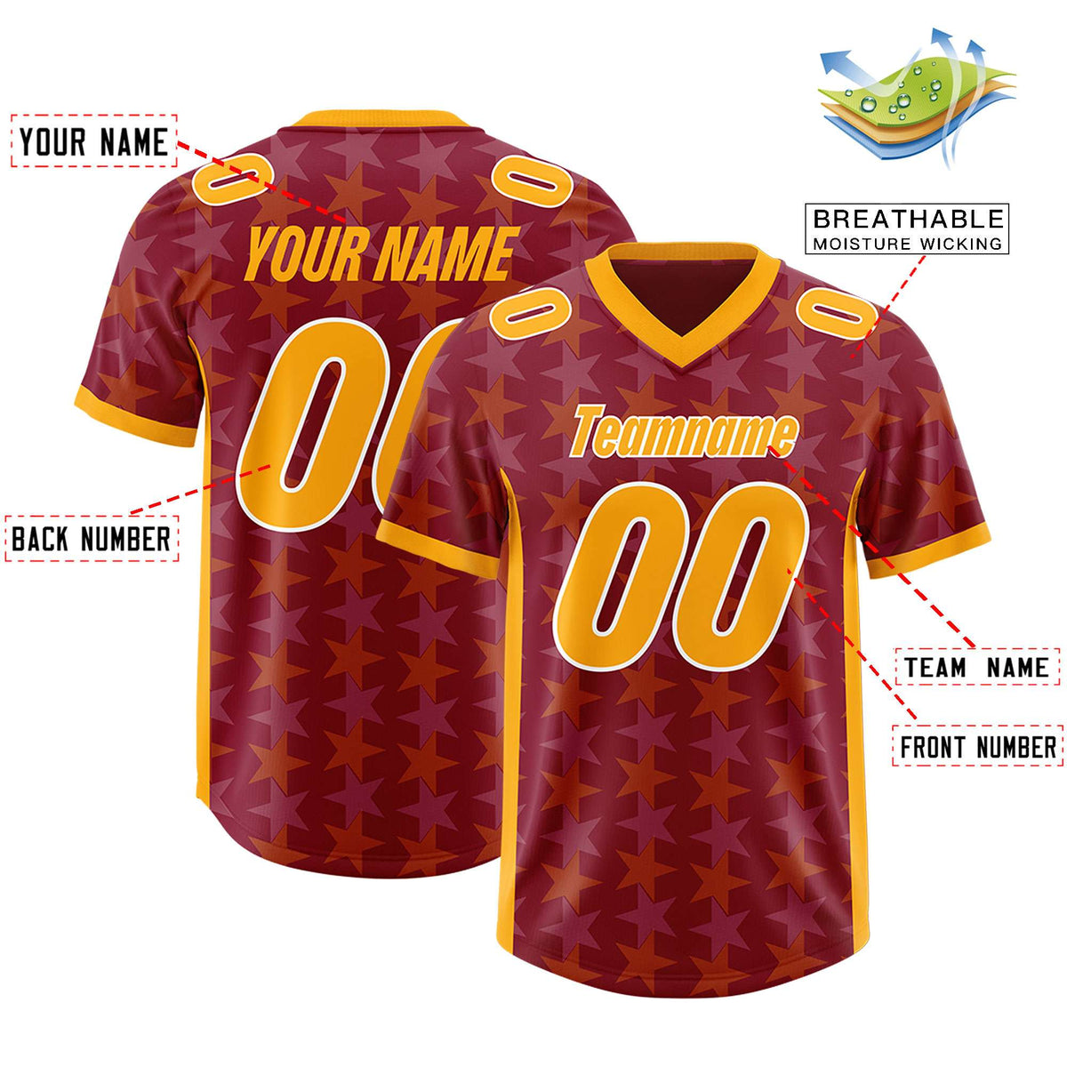 Custom Crimson Yellow Personalized All Star Graffiti Pattern Authentic Football Jersey