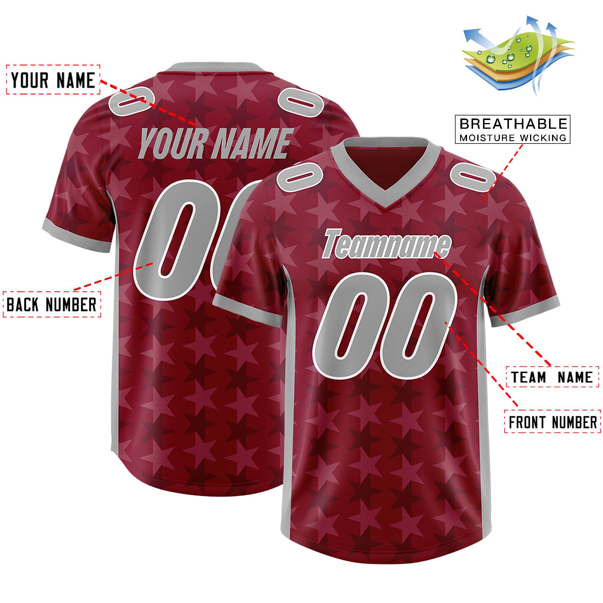 Custom Crimson Grey Personalized All Star Graffiti Pattern Authentic Football Jersey