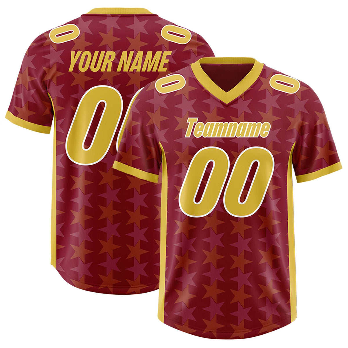 Custom Crimson Gold Personalized All Star Graffiti Pattern Authentic Football Jersey