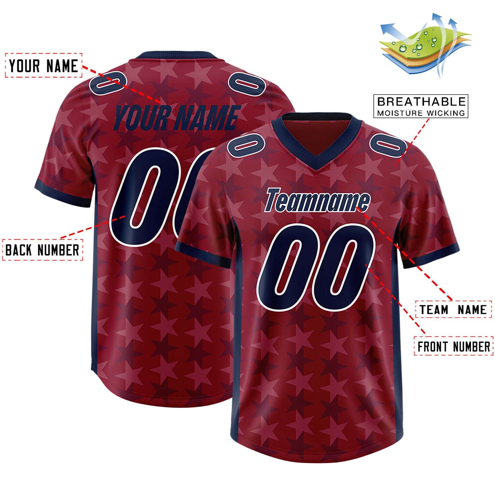 Custom Crimson Navy Personalized All Star Graffiti Pattern Authentic Football Jersey