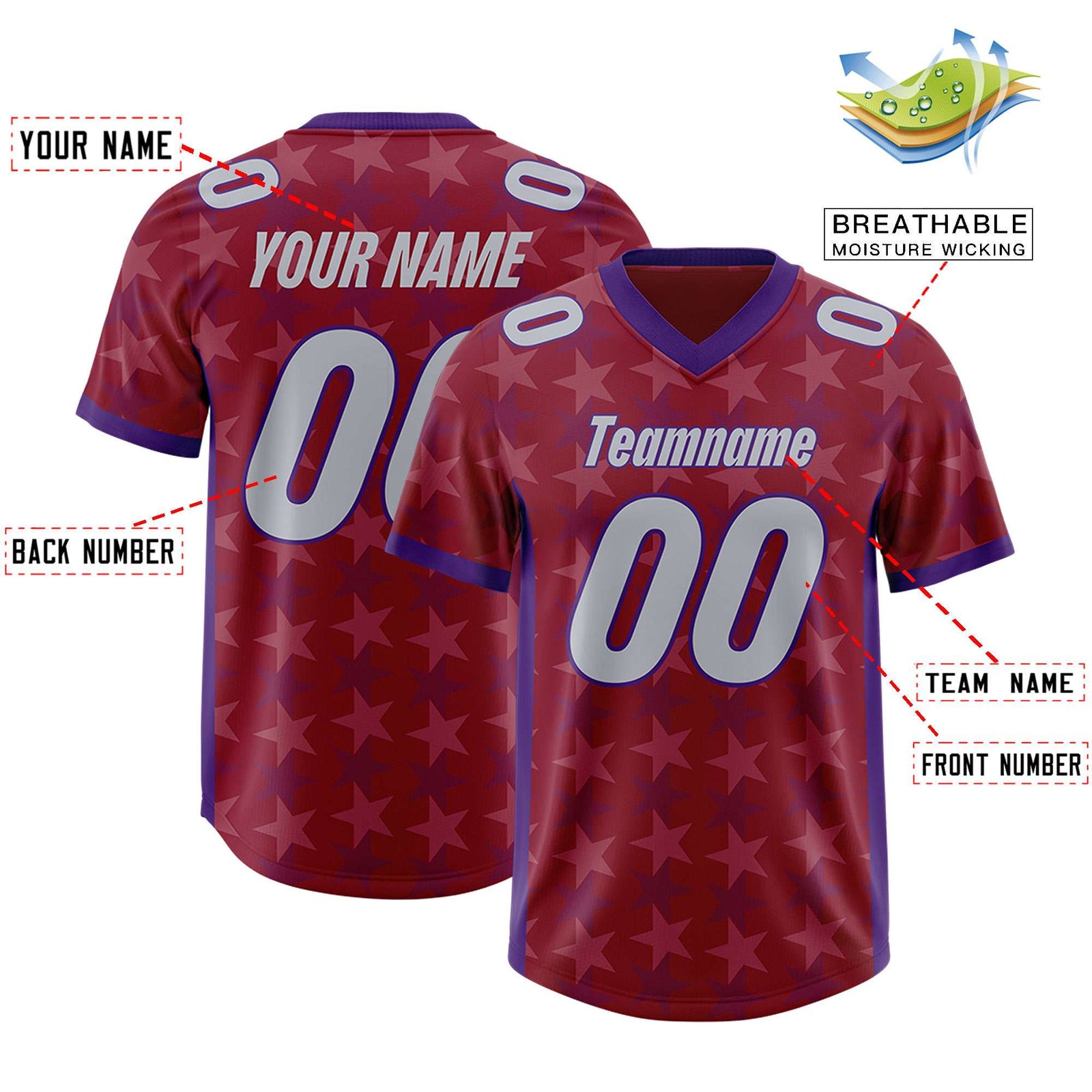 Custom Crimson Purple Personalized All Star Graffiti Pattern Authentic Football Jersey