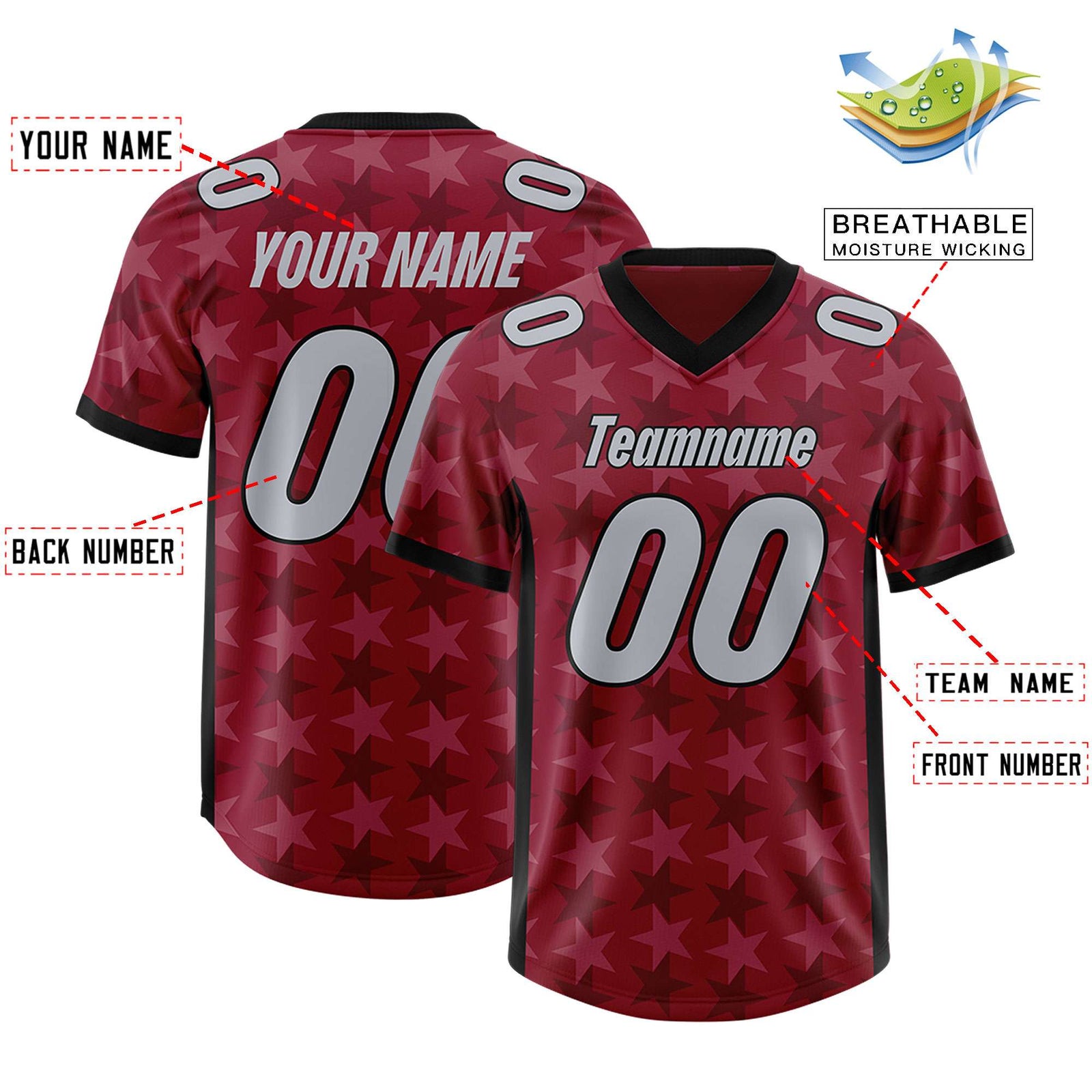 Custom Crimson Black Personalized All Star Graffiti Pattern Authentic Football Jersey