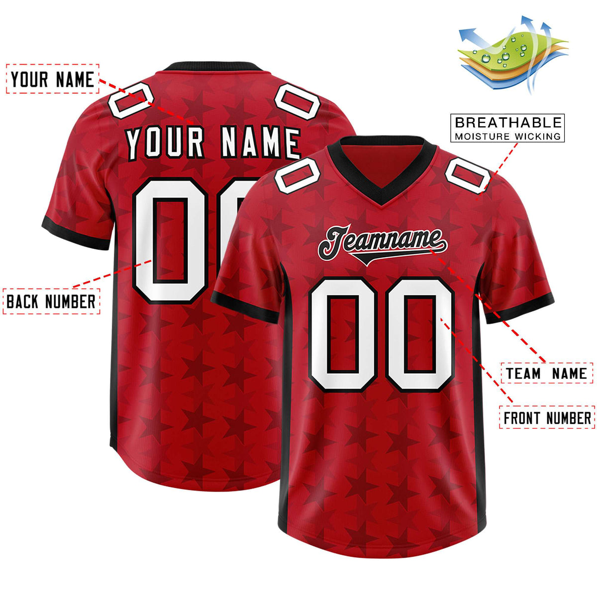 Custom Red Black Personalized All Star Graffiti Pattern Authentic Football Jersey