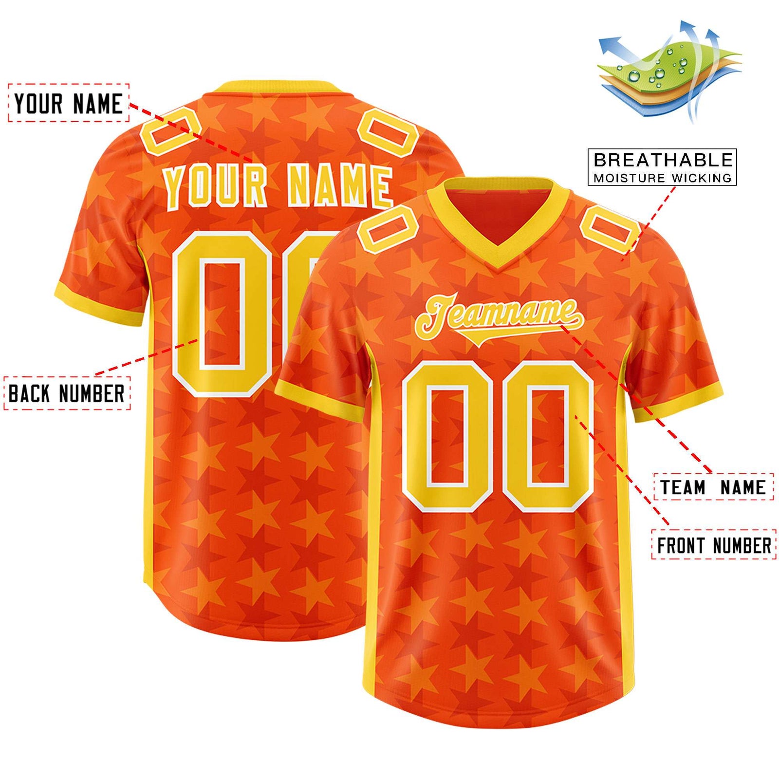 Custom Orange Gold Personalized All Star Graffiti Pattern Authentic Football Jersey