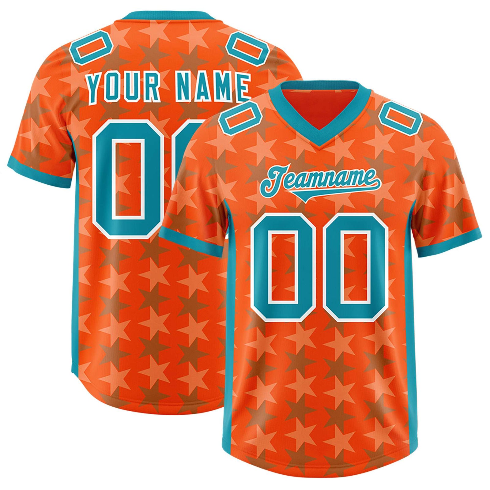 Custom Orange Aqua Personalized All Star Graffiti Pattern Authentic Football Jersey