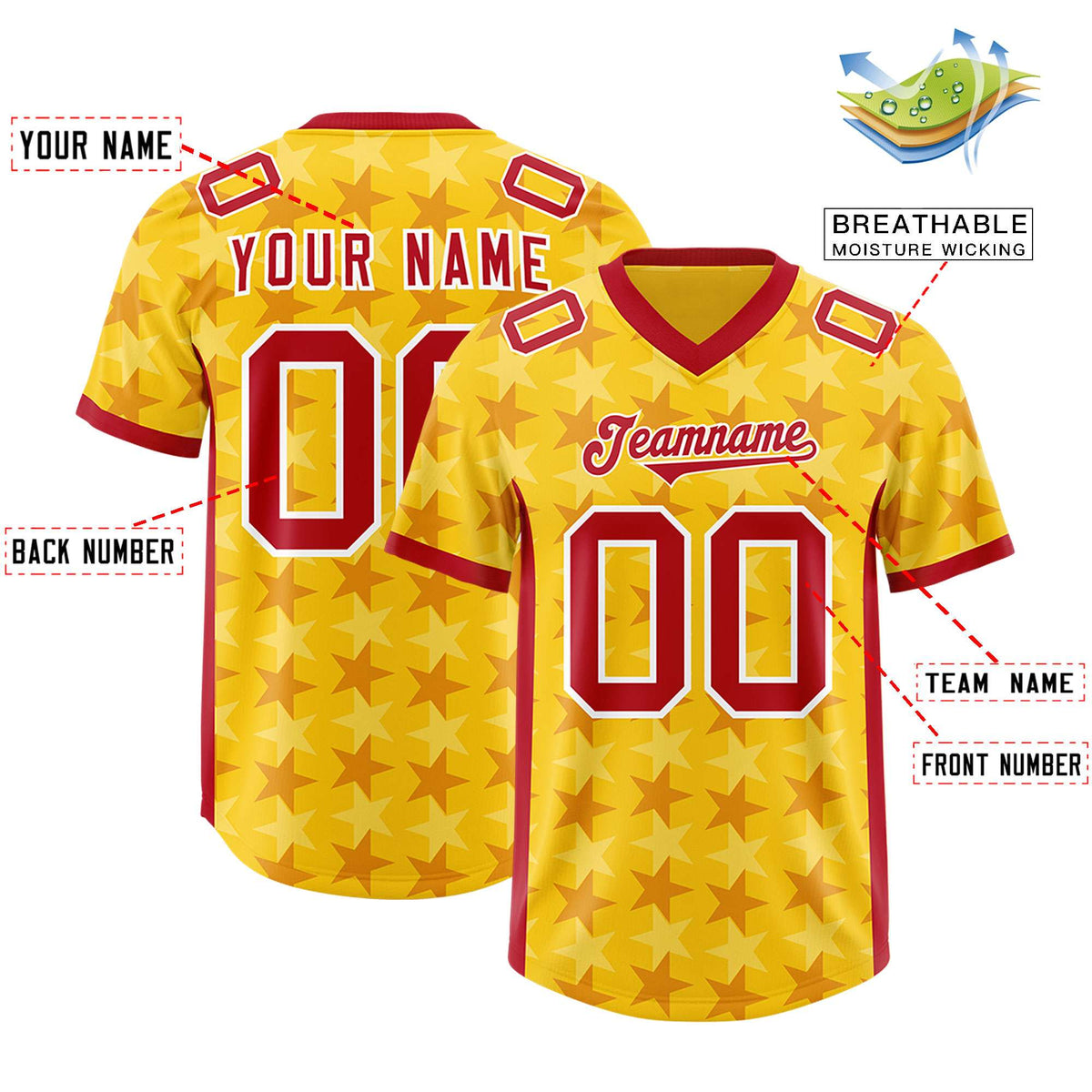 Custom Gold Red Personalized All Star Graffiti Pattern Authentic Football Jersey