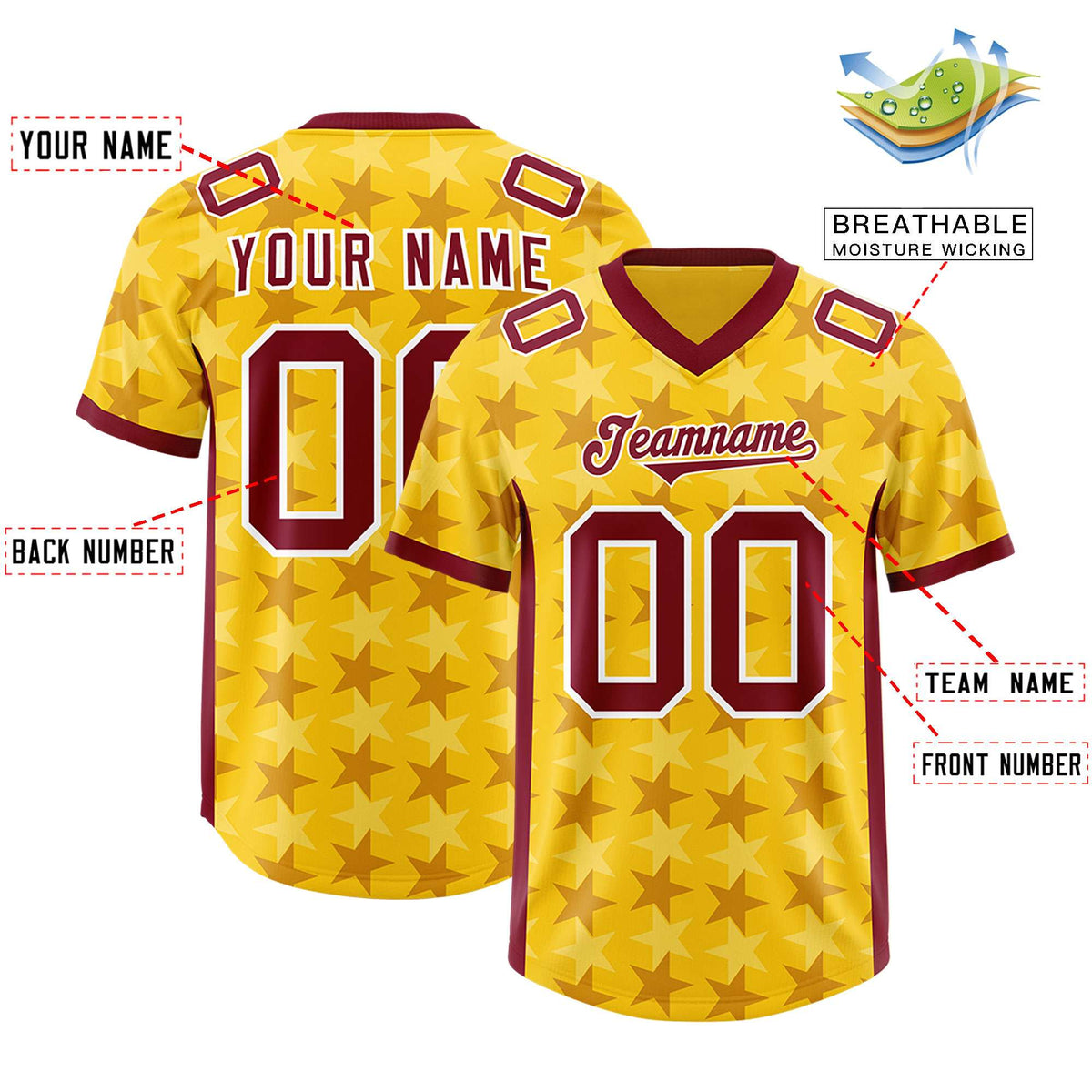 Custom Gold Crimson Personalized All Star Graffiti Pattern Authentic Football Jersey