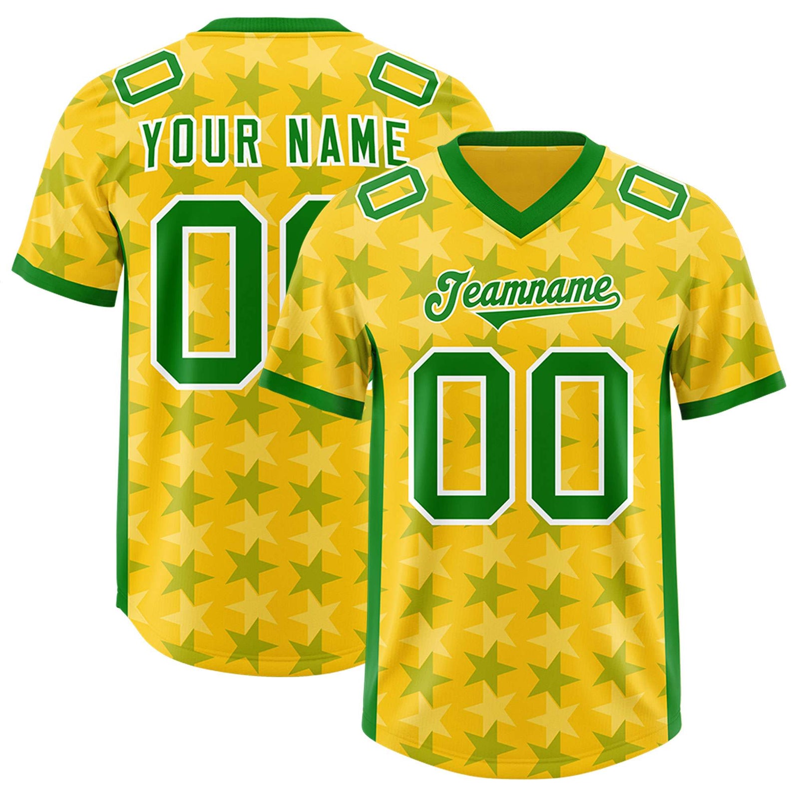 Custom Gold Kelly Green Personalized All Star Graffiti Pattern Authentic Football Jersey