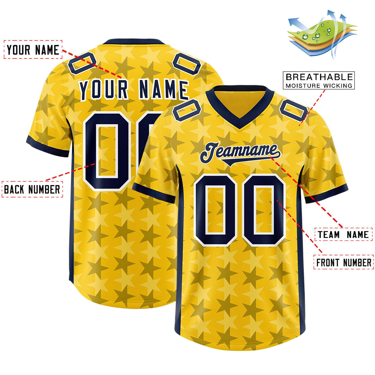 Custom Gold Navy Personalized All Star Graffiti Pattern Authentic Football Jersey