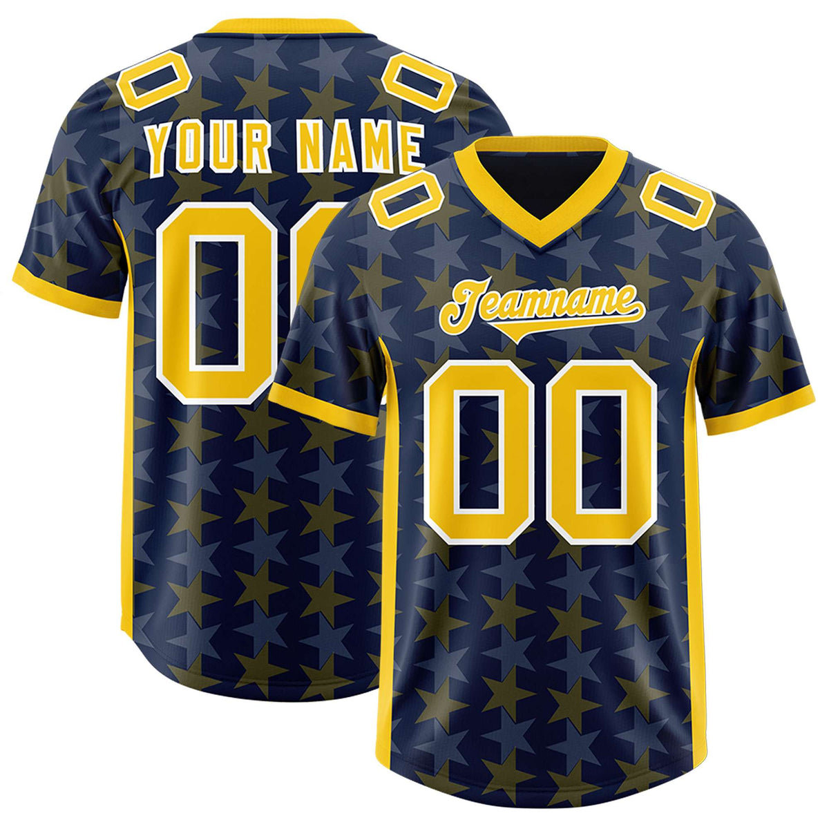 Custom Navy Gold Personalized All Star Graffiti Pattern Authentic Football Jersey
