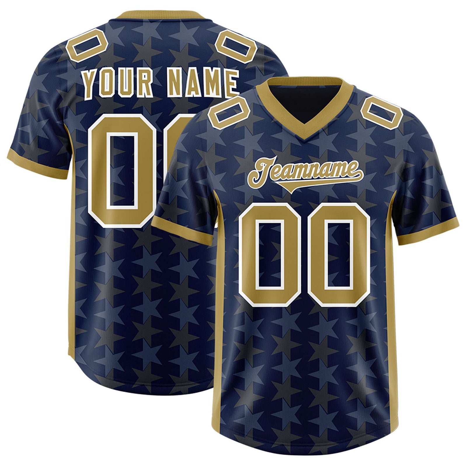 Custom Navy Old Gold Personalized All Star Graffiti Pattern Authentic Football Jersey