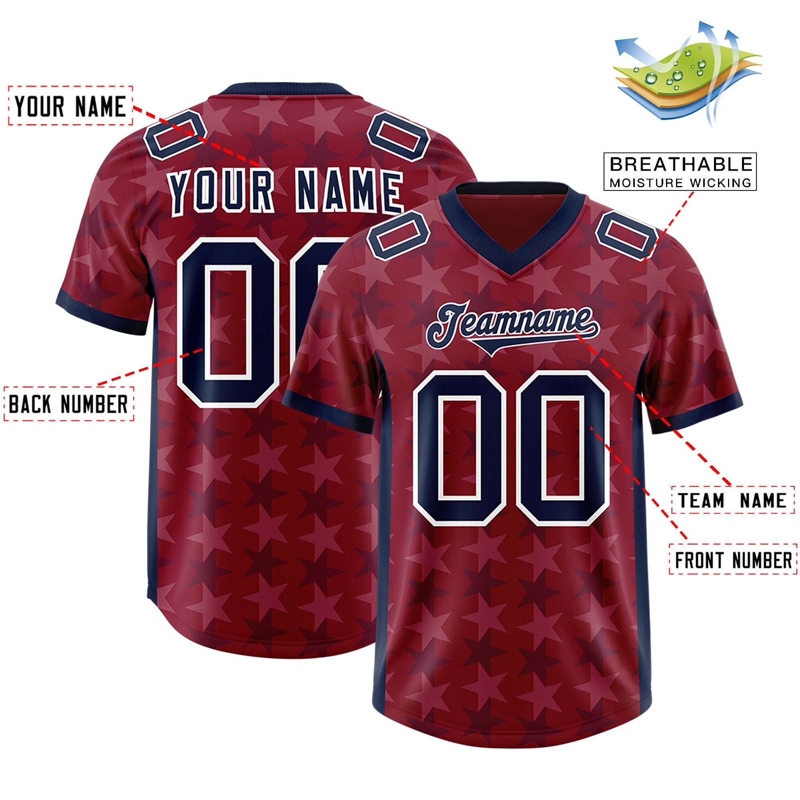 Custom Crimson Navy Personalized All Star Graffiti Pattern Authentic Football Jersey