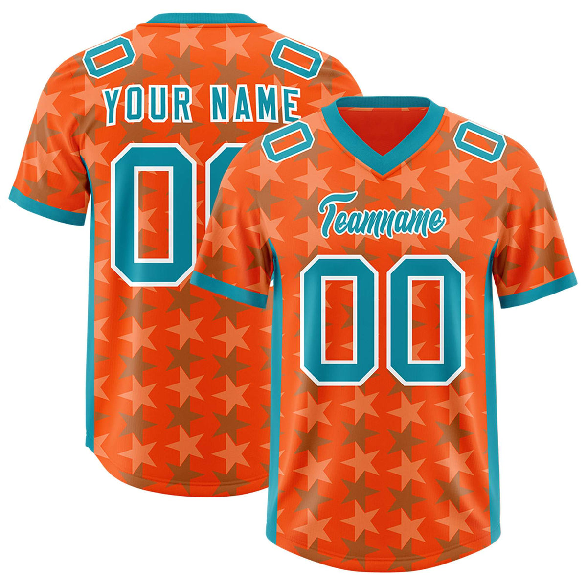 Custom Orange Aqua Personalized All Star Graffiti Pattern Authentic Football Jersey