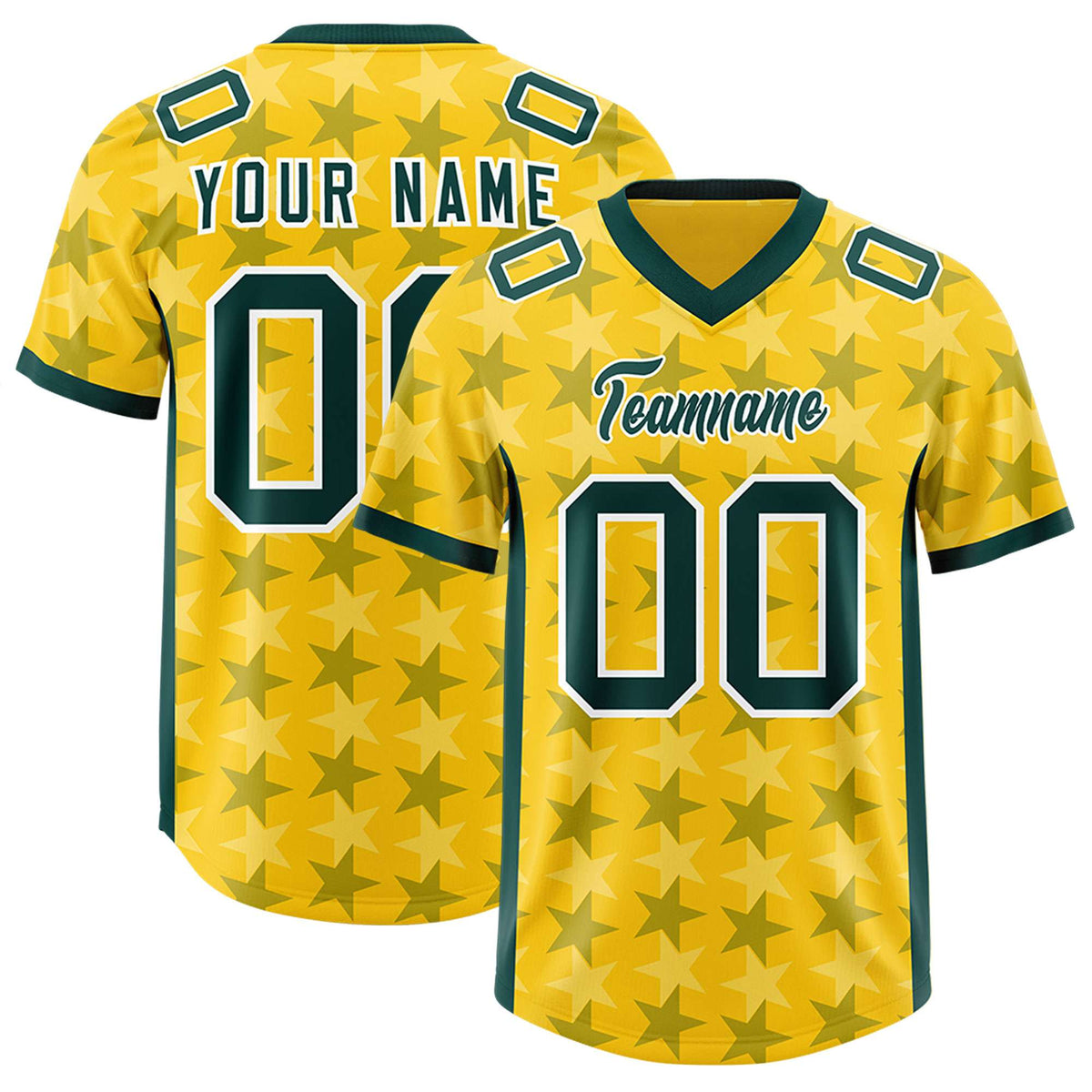 Custom Gold Green Personalized All Star Graffiti Pattern Authentic Football Jersey
