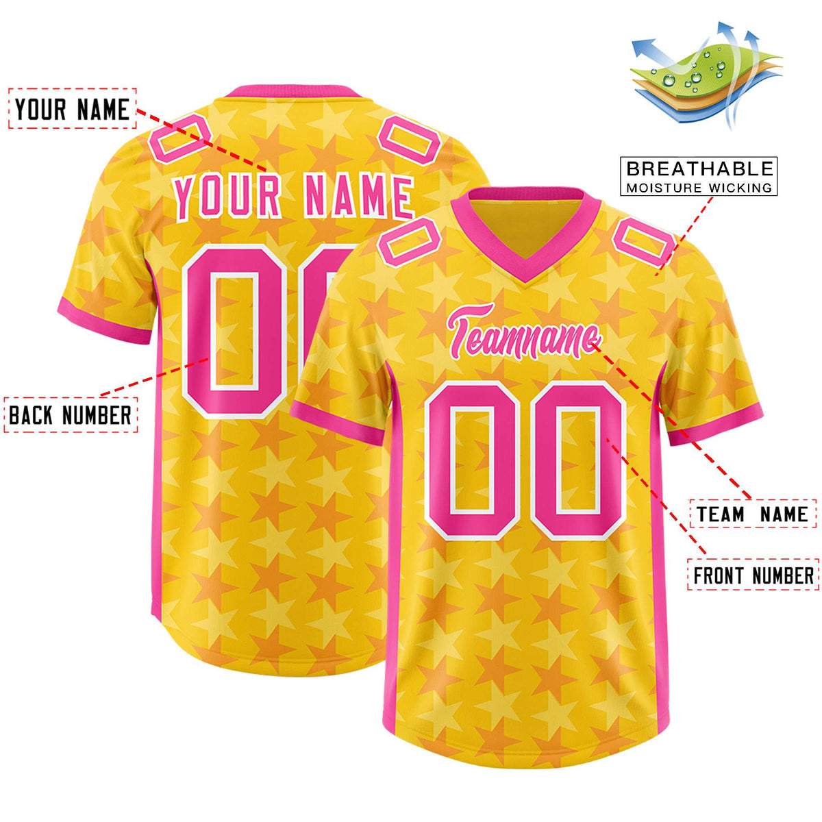 Custom Gold Pink Personalized All Star Graffiti Pattern Authentic Football Jersey
