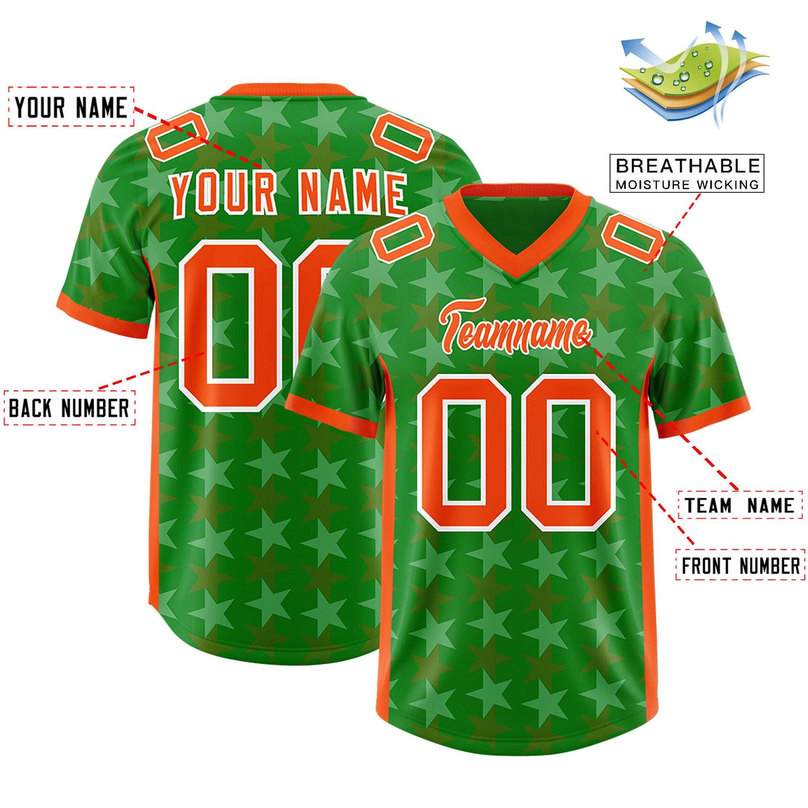 Custom Kelly Green Orange Personalized All Star Graffiti Pattern Authentic Football Jersey