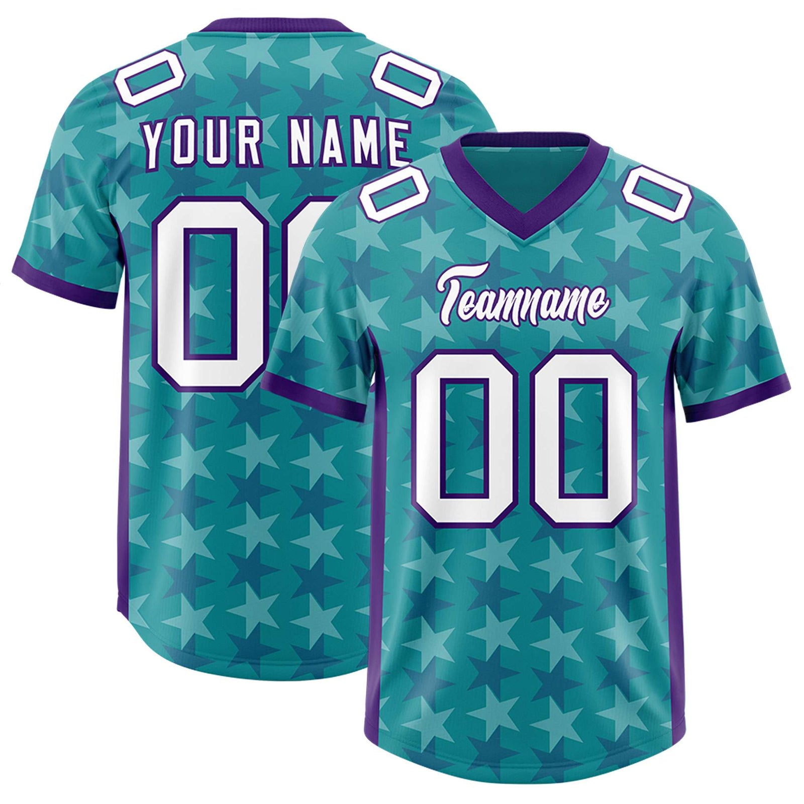 Custom Aqua Purple Personalized All Star Graffiti Pattern Authentic Football Jersey