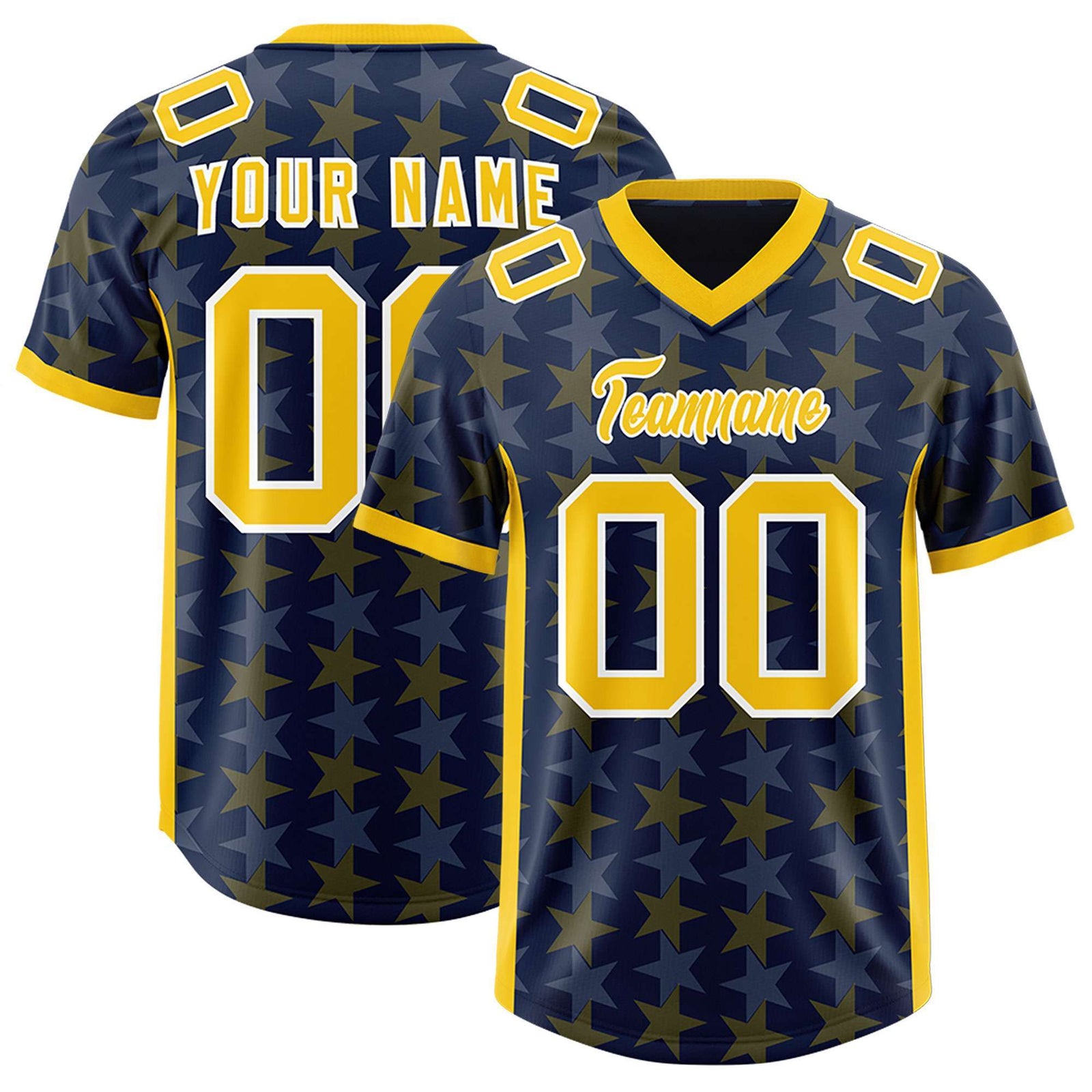 Custom Navy Gold Personalized All Star Graffiti Pattern Authentic Football Jersey