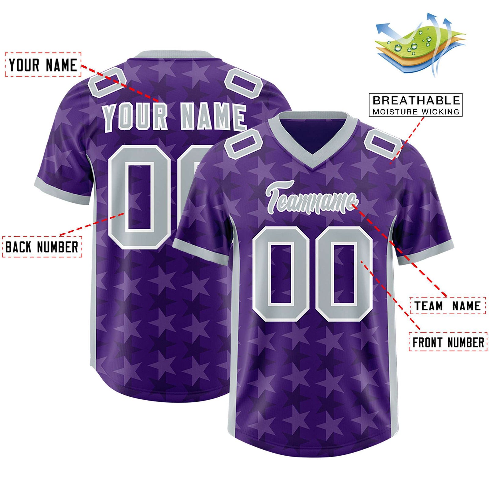 Custom Purple Grey Personalized All Star Graffiti Pattern Authentic Football Jersey