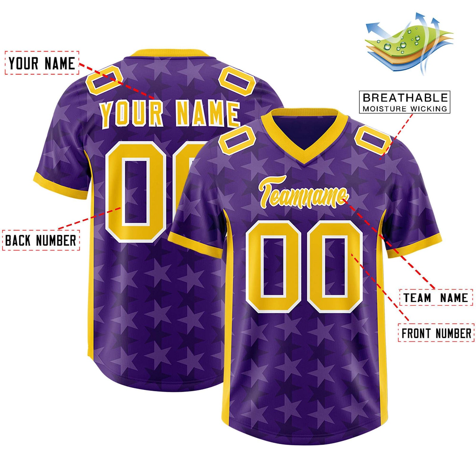 Custom Purple Gold Personalized All Star Graffiti Pattern Authentic Football Jersey