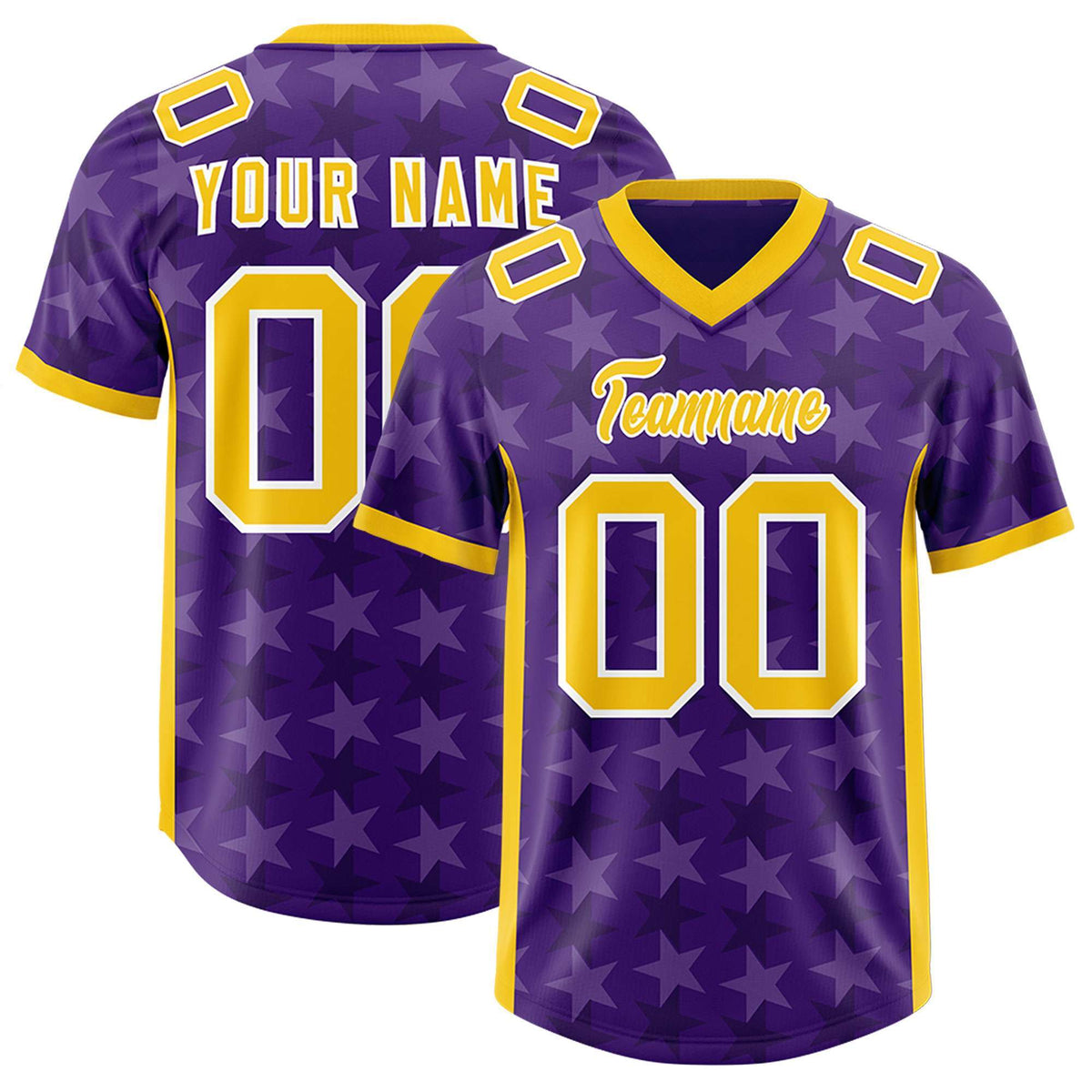 Custom Purple Gold Personalized All Star Graffiti Pattern Authentic Football Jersey
