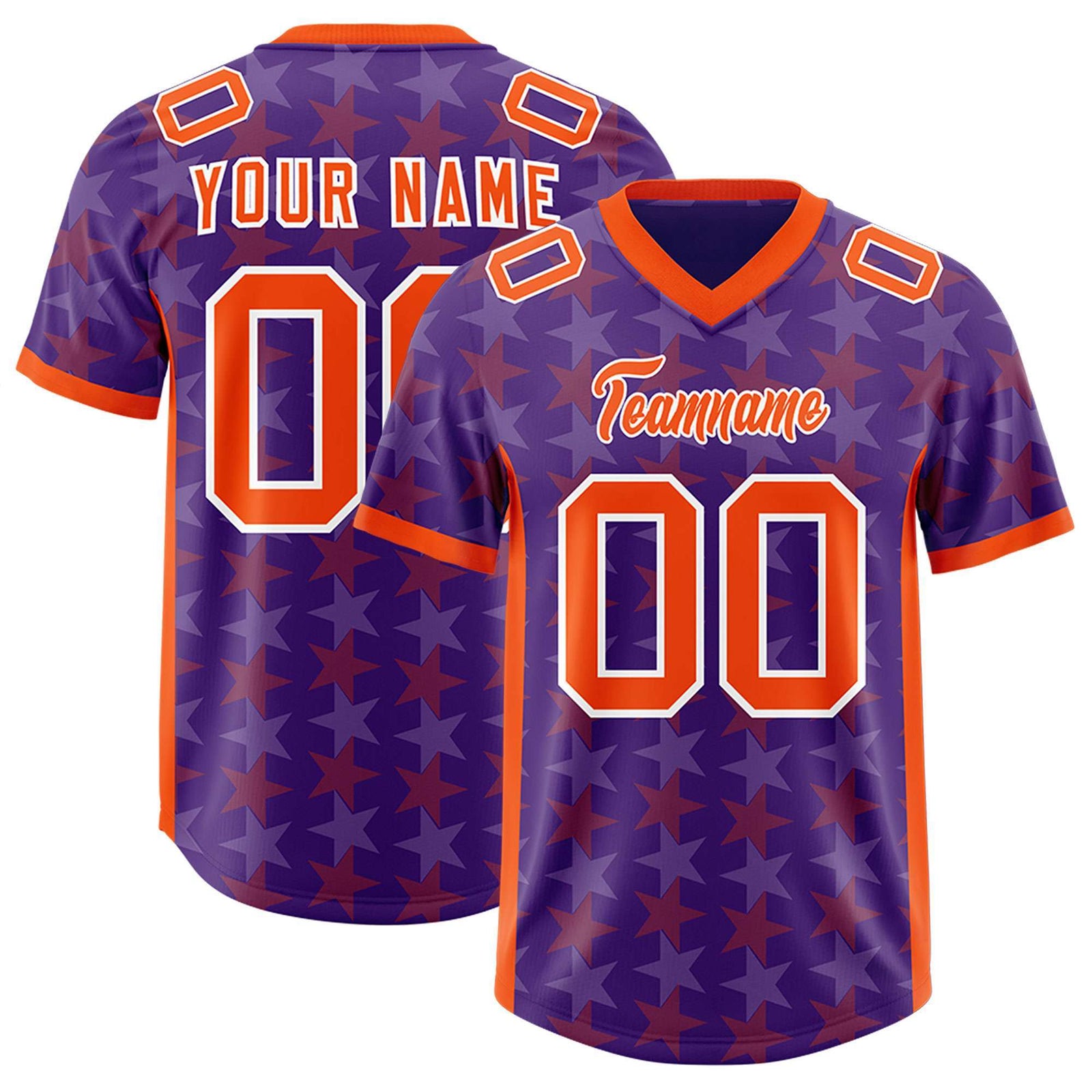 Custom Purple Orange Personalized All Star Graffiti Pattern Authentic Football Jersey