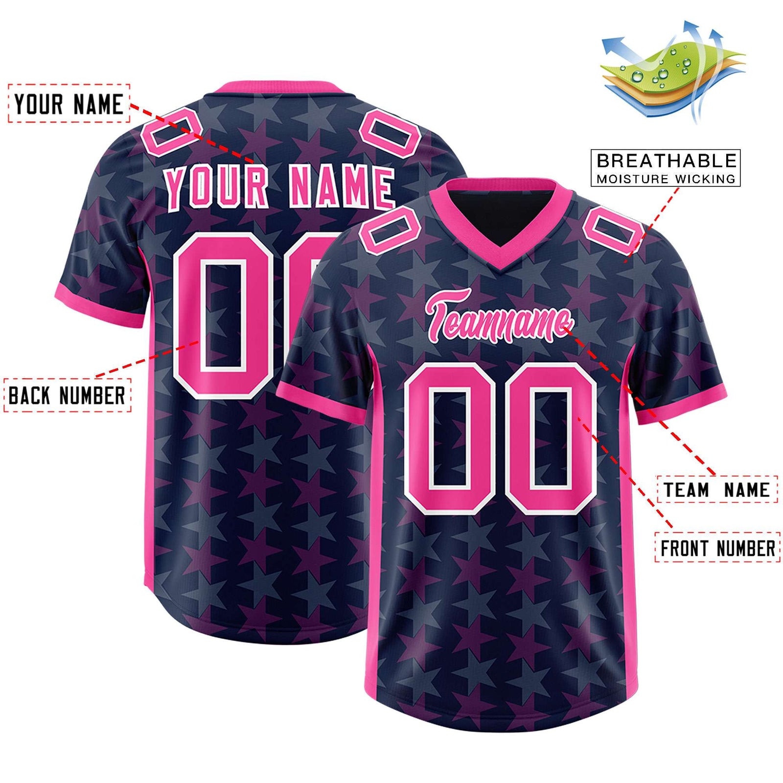Custom Navy Pink Personalized All Star Graffiti Pattern Authentic Football Jersey