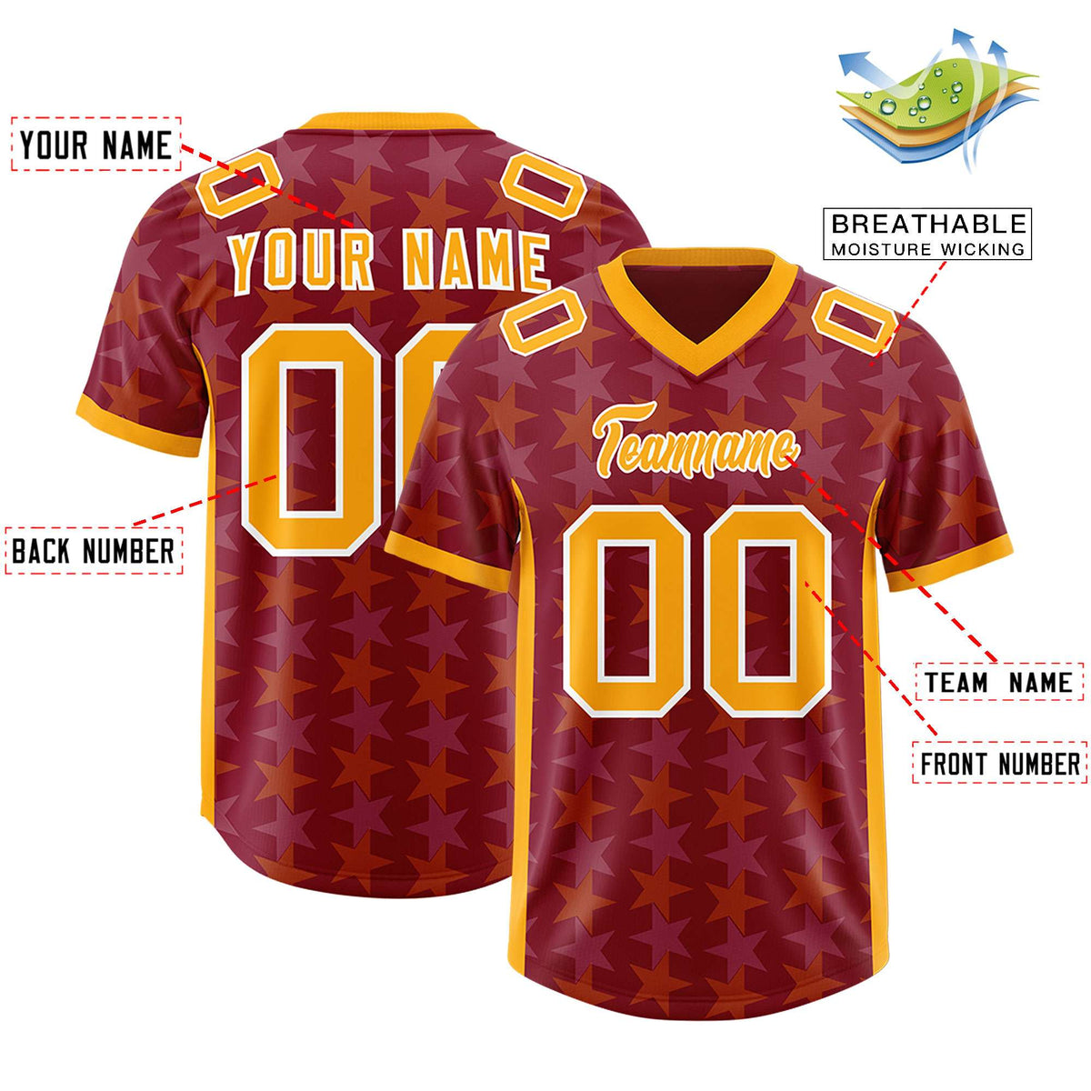 Custom Crimson Yellow Personalized All Star Graffiti Pattern Authentic Football Jersey