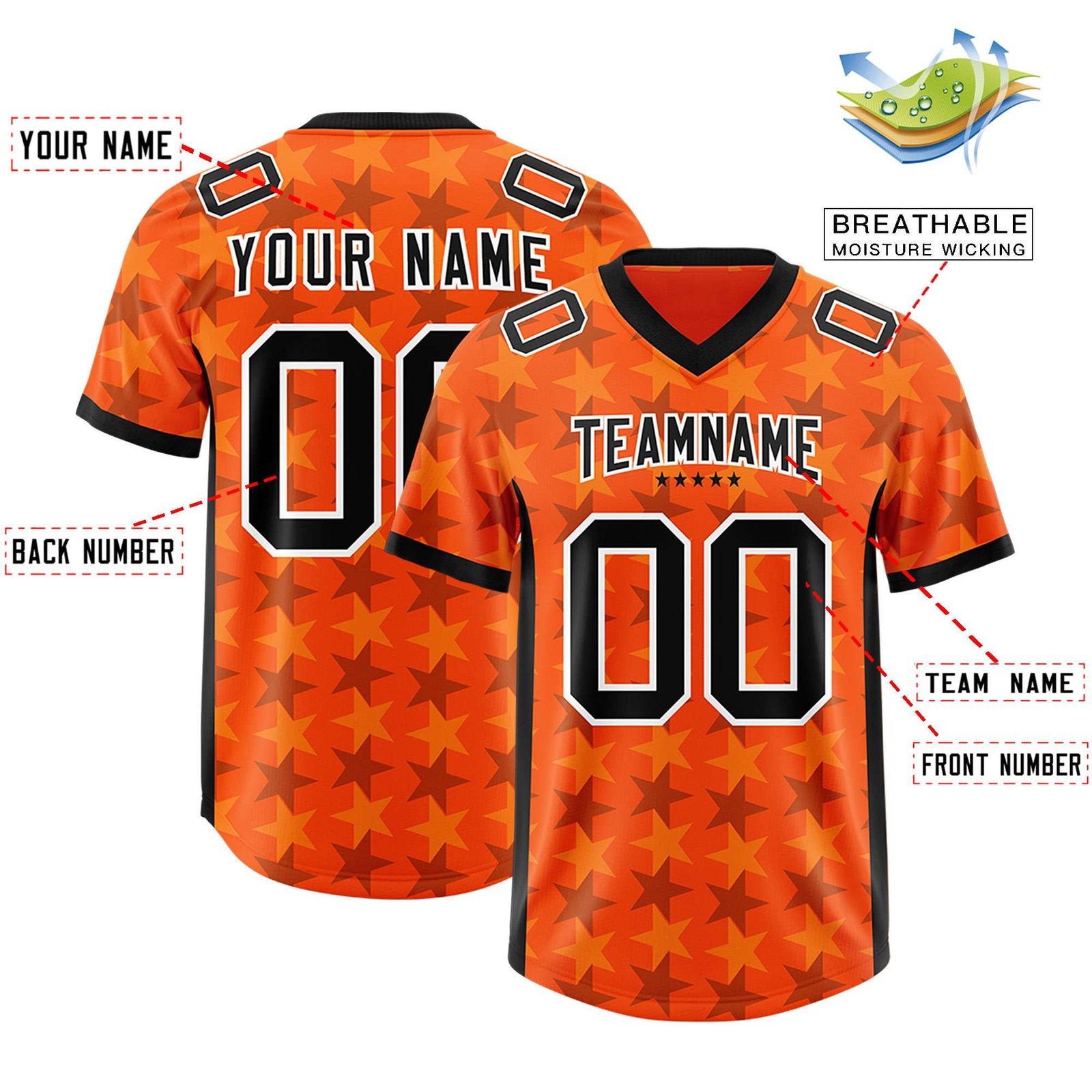 Custom Orange Black Personalized All Star Graffiti Pattern Authentic Football Jersey