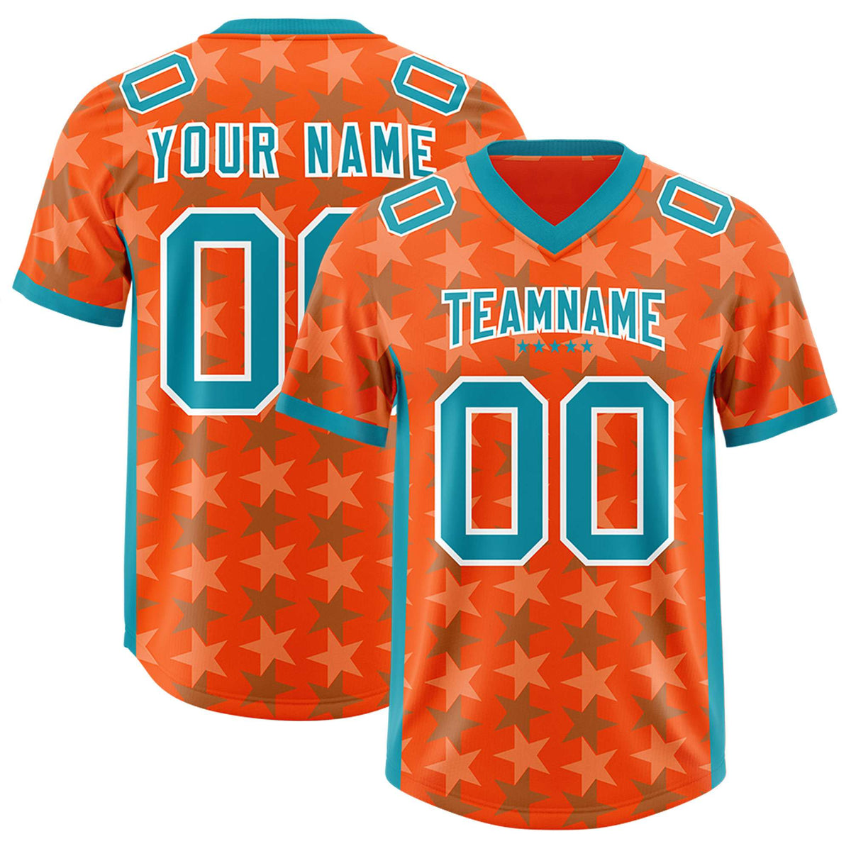 Custom Orange Aqua Personalized All Star Graffiti Pattern Authentic Football Jersey