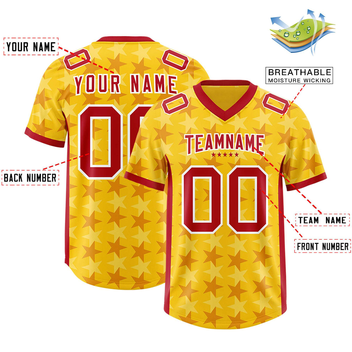 Custom Gold Red Personalized All Star Graffiti Pattern Authentic Football Jersey