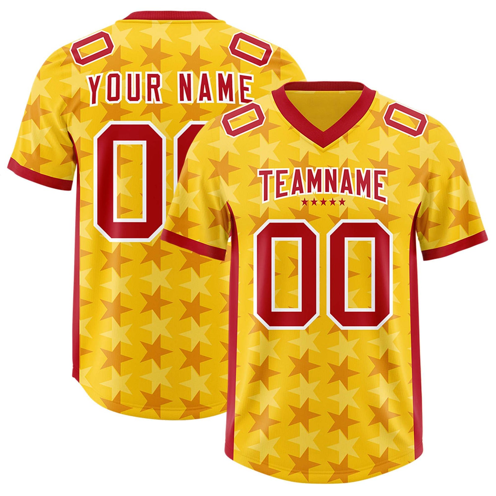 Custom Gold Red Personalized All Star Graffiti Pattern Authentic Football Jersey