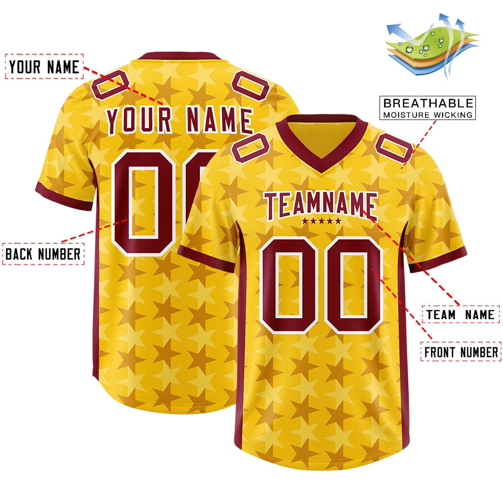 Custom Gold Crimson Personalized All Star Graffiti Pattern Authentic Football Jersey