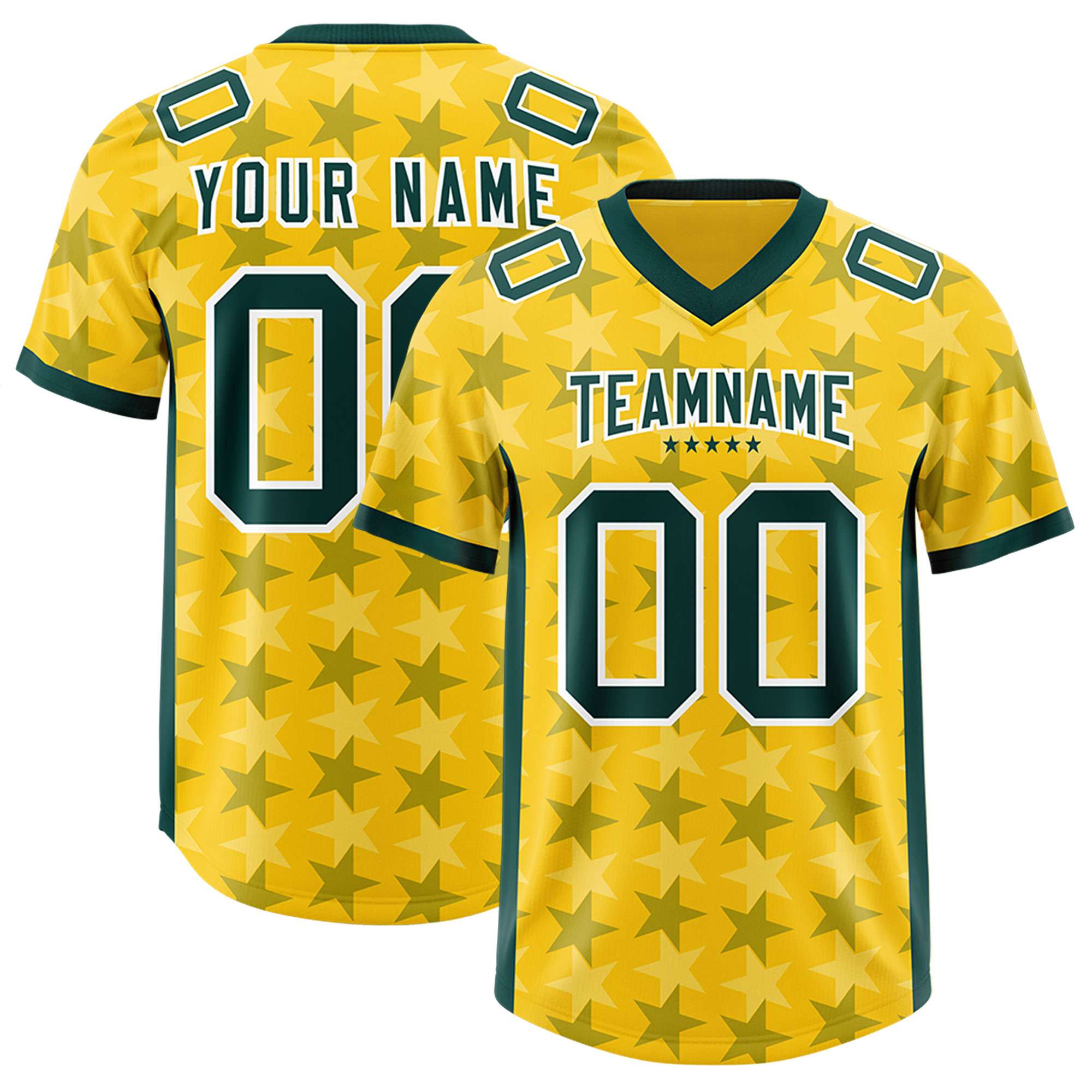 Custom Gold Green Personalized All Star Graffiti Pattern Authentic Football Jersey