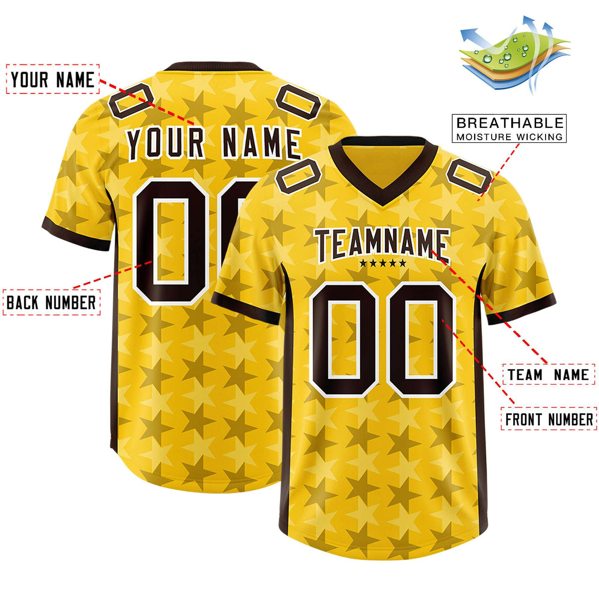 Custom Gold Black Personalized All Star Graffiti Pattern Authentic Football Jersey