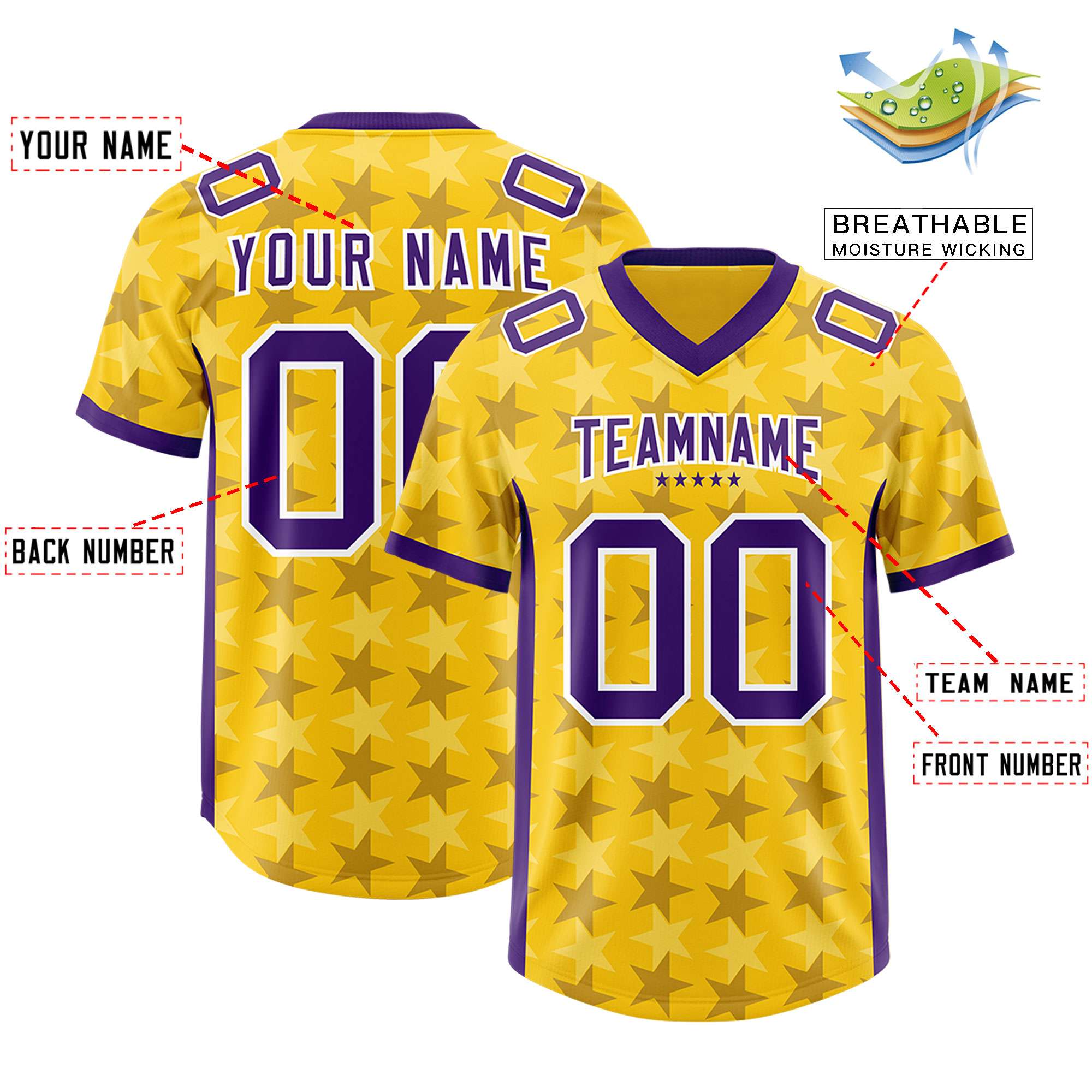Custom Gold Purple Personalized All Star Graffiti Pattern Authentic Football Jersey