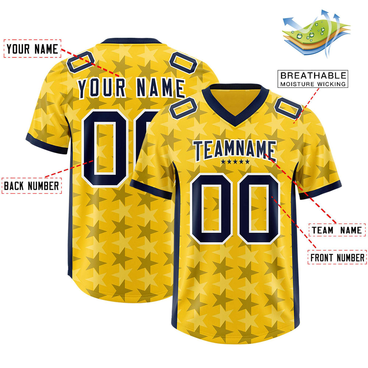 Custom Gold Navy Personalized All Star Graffiti Pattern Authentic Football Jersey