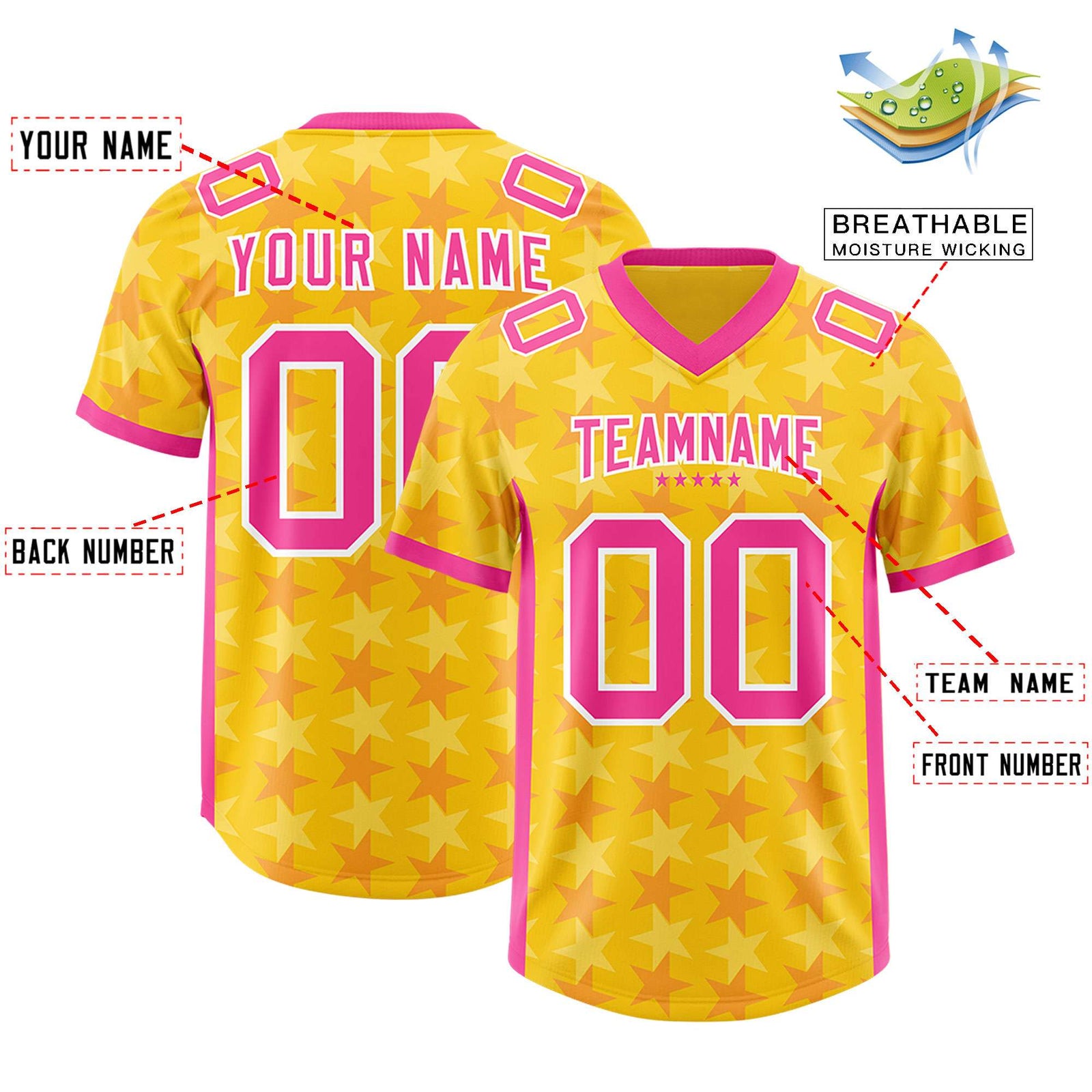 Custom Gold Pink Personalized All Star Graffiti Pattern Authentic Football Jersey