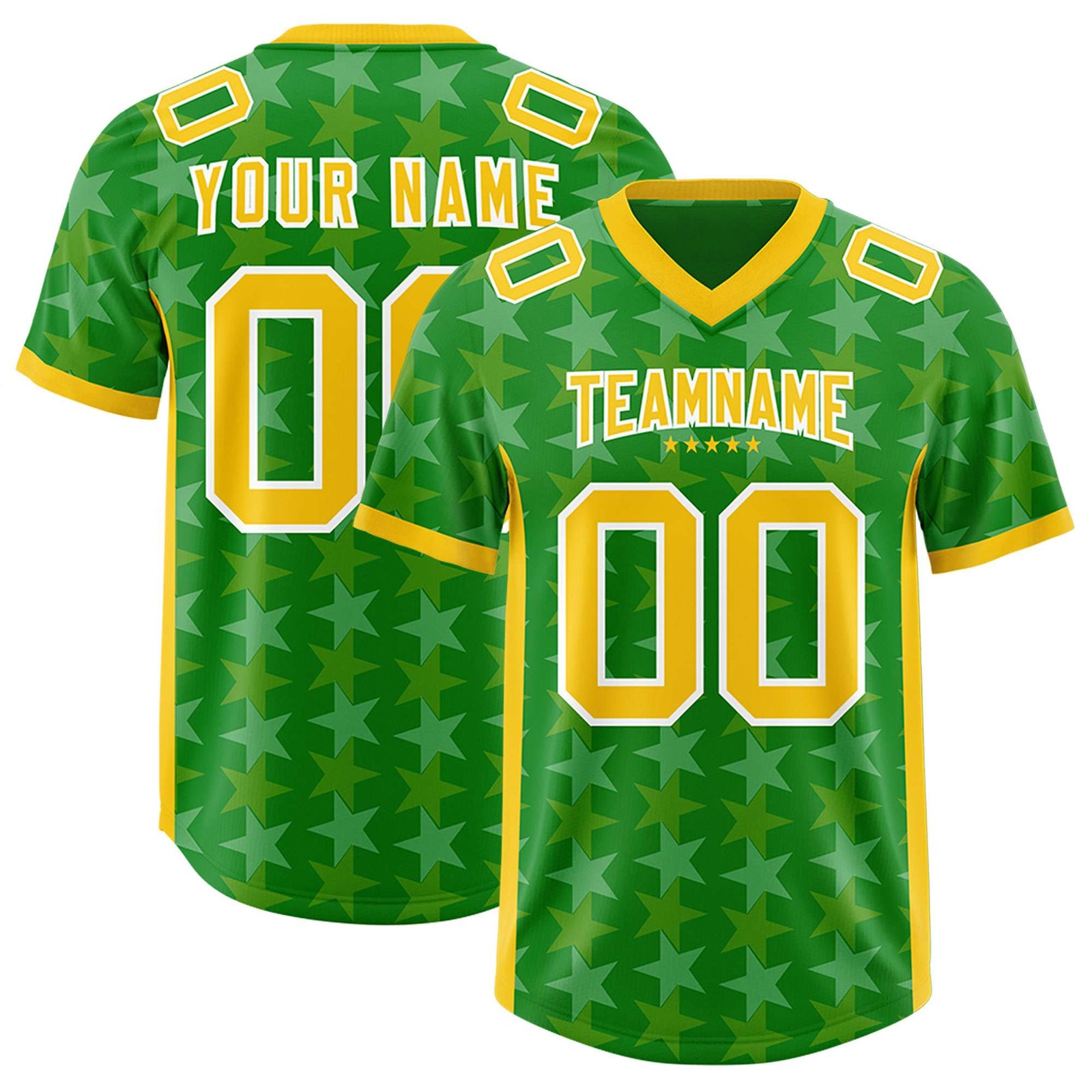Custom Kelly Green Gold Personalized All Star Graffiti Pattern Authentic Football Jersey