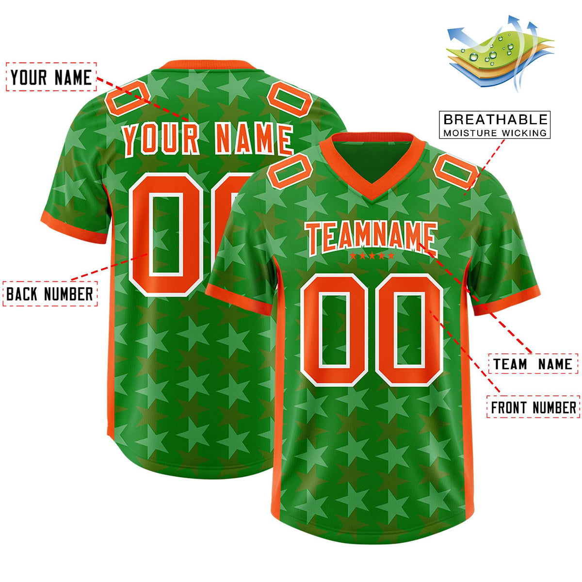 Custom Kelly Green Orange Personalized All Star Graffiti Pattern Authentic Football Jersey
