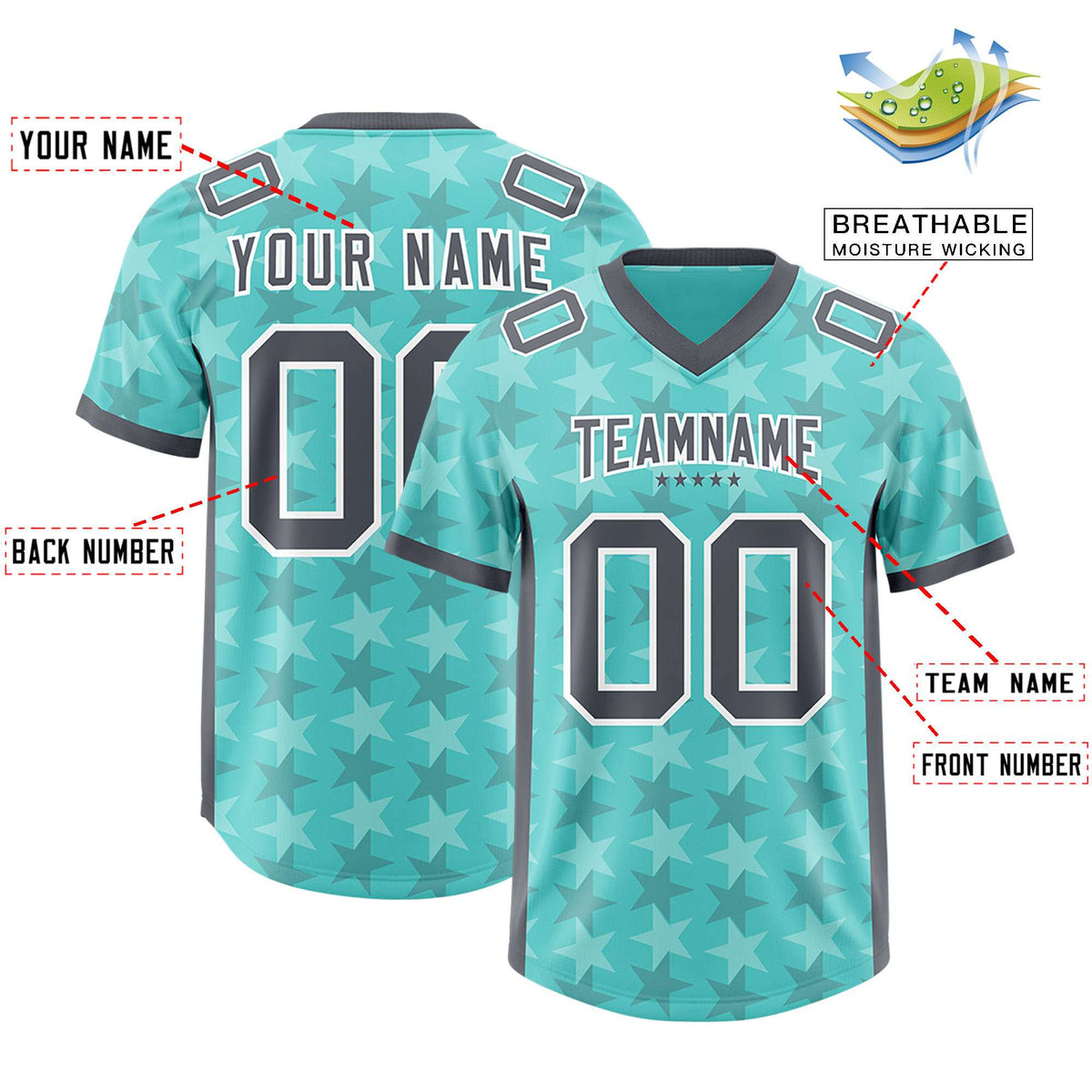 Custom Bright Green Dark Gray Personalized All Star Graffiti Pattern Authentic Football Jersey