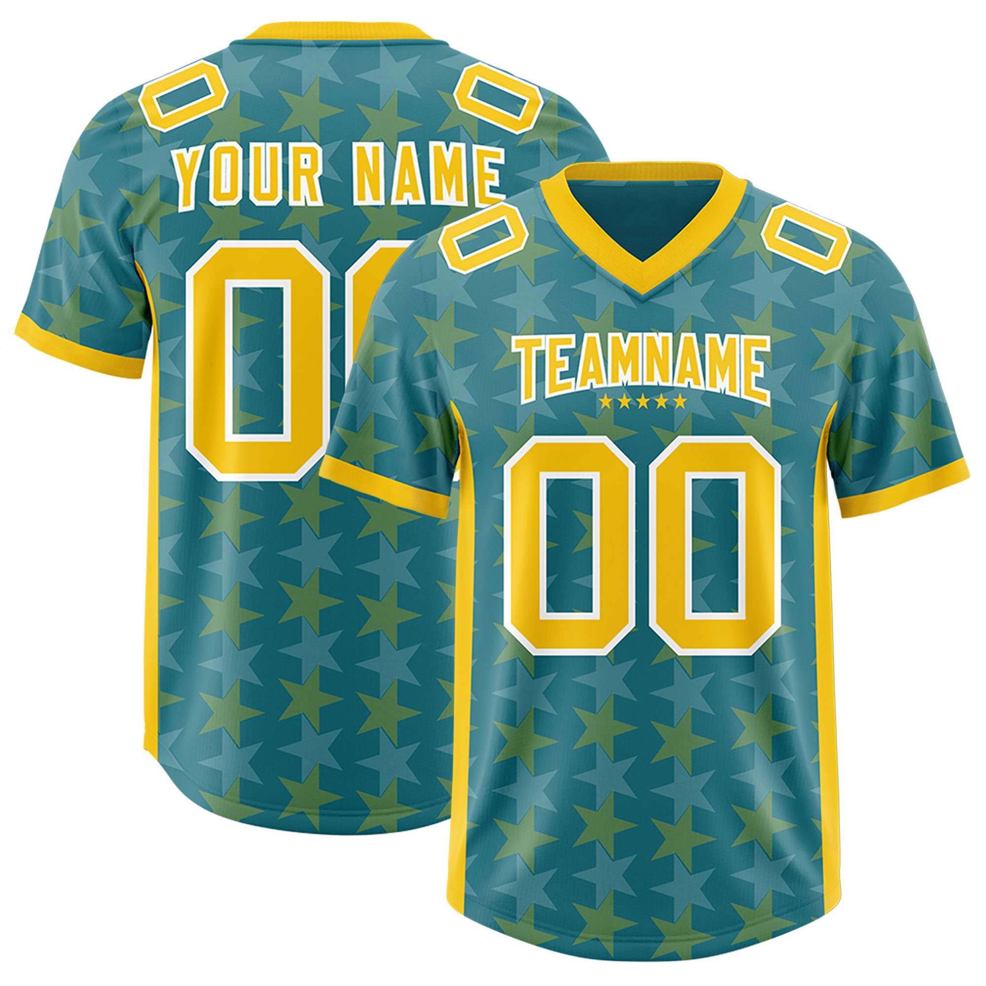Custom Aqua Gold Personalized All Star Graffiti Pattern Authentic Football Jersey