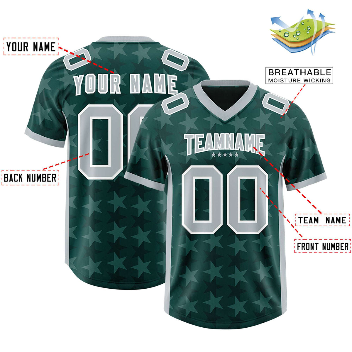 Custom Midnight Green Grey Personalized All Star Graffiti Pattern Authentic Football Jersey
