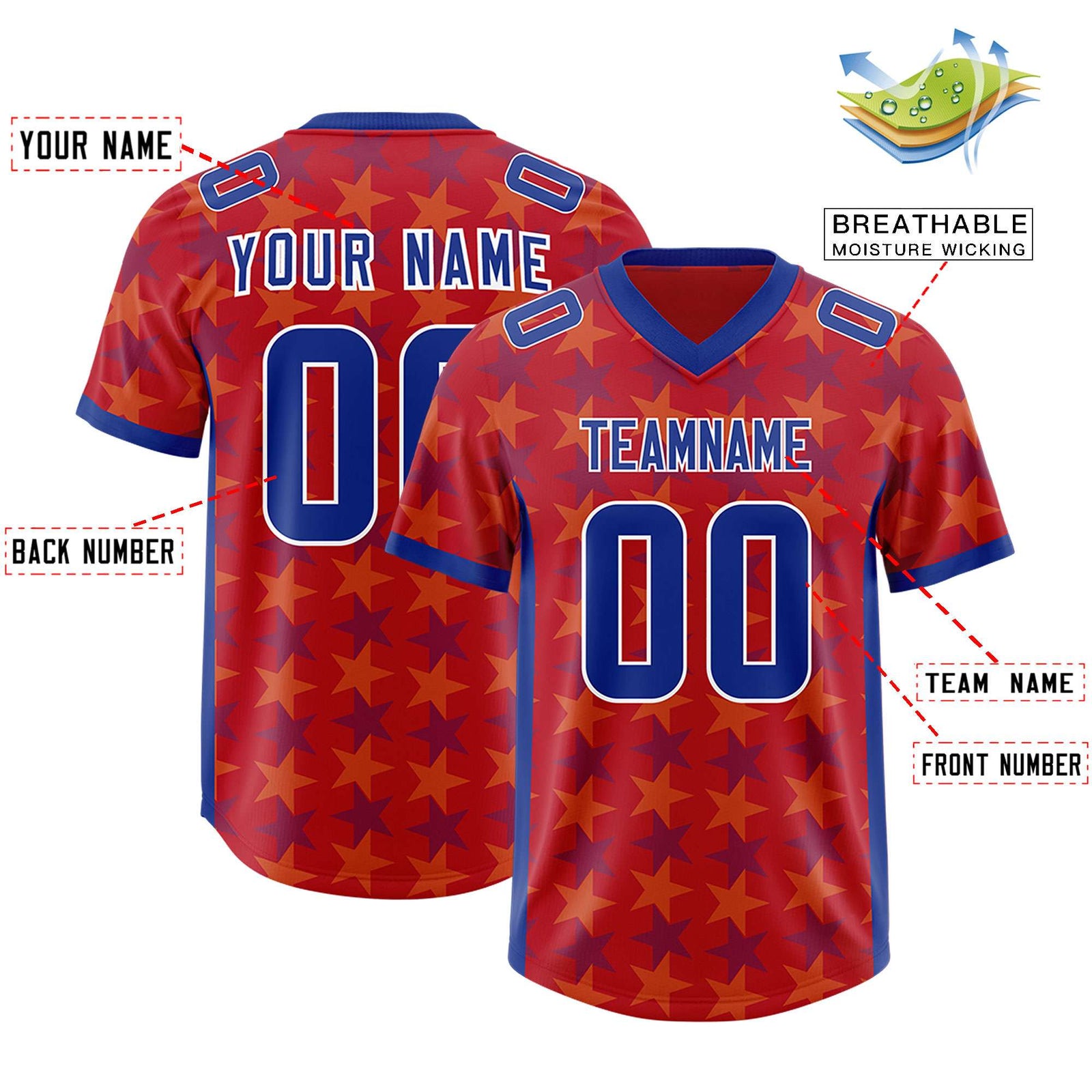 Custom Red Royal Personalized All Star Graffiti Pattern Authentic Football Jersey