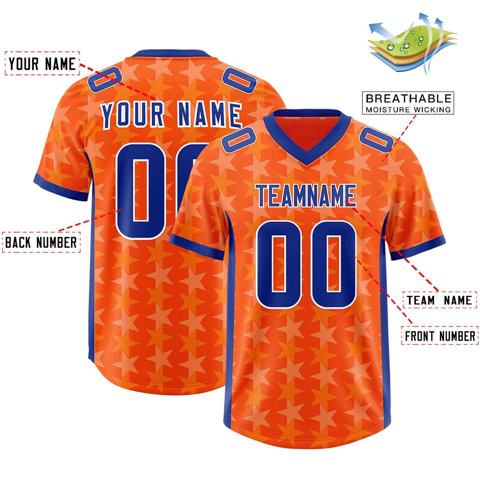 Custom Orange Royal Personalized All Star Graffiti Pattern Authentic Football Jersey