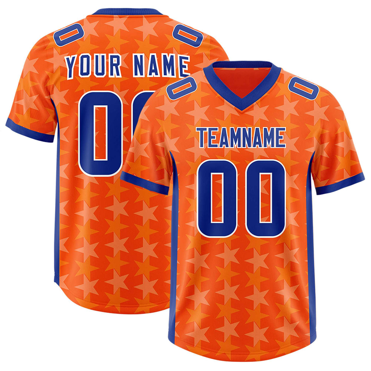 Custom Orange Royal Personalized All Star Graffiti Pattern Authentic Football Jersey