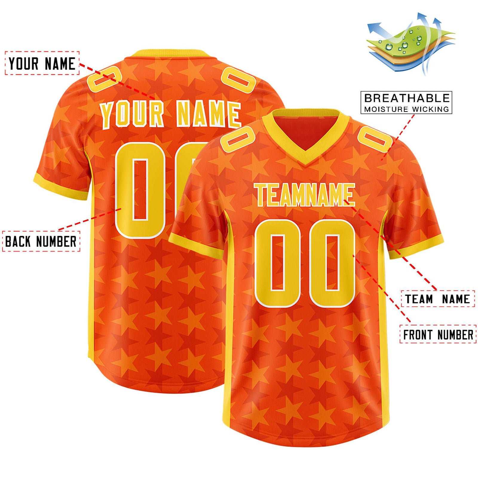 Custom Orange Gold Personalized All Star Graffiti Pattern Authentic Football Jersey