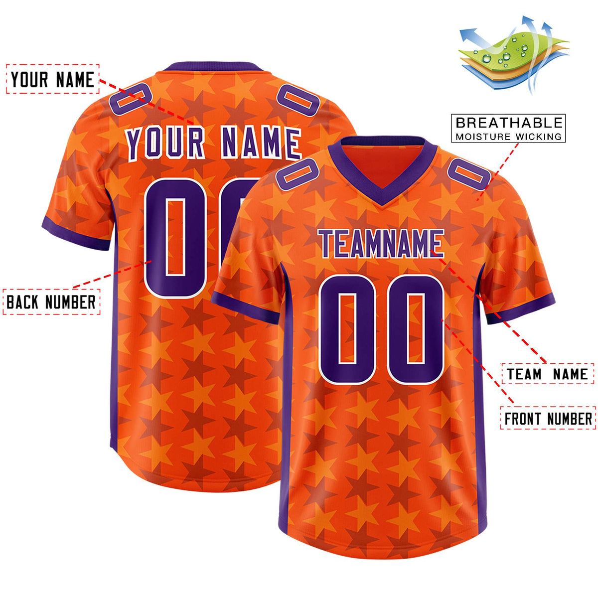 Custom Orange Purple Personalized All Star Graffiti Pattern Authentic Football Jersey