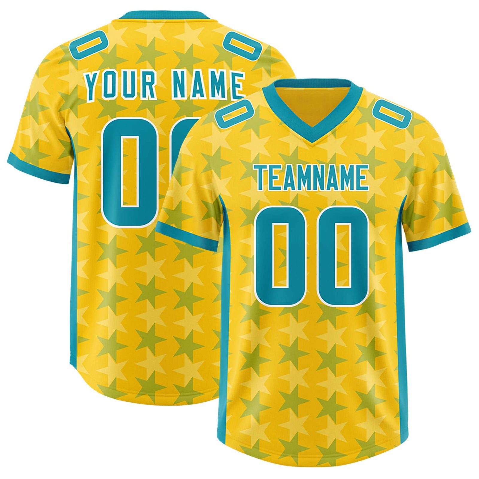 Custom Gold Aqua Personalized All Star Graffiti Pattern Authentic Football Jersey